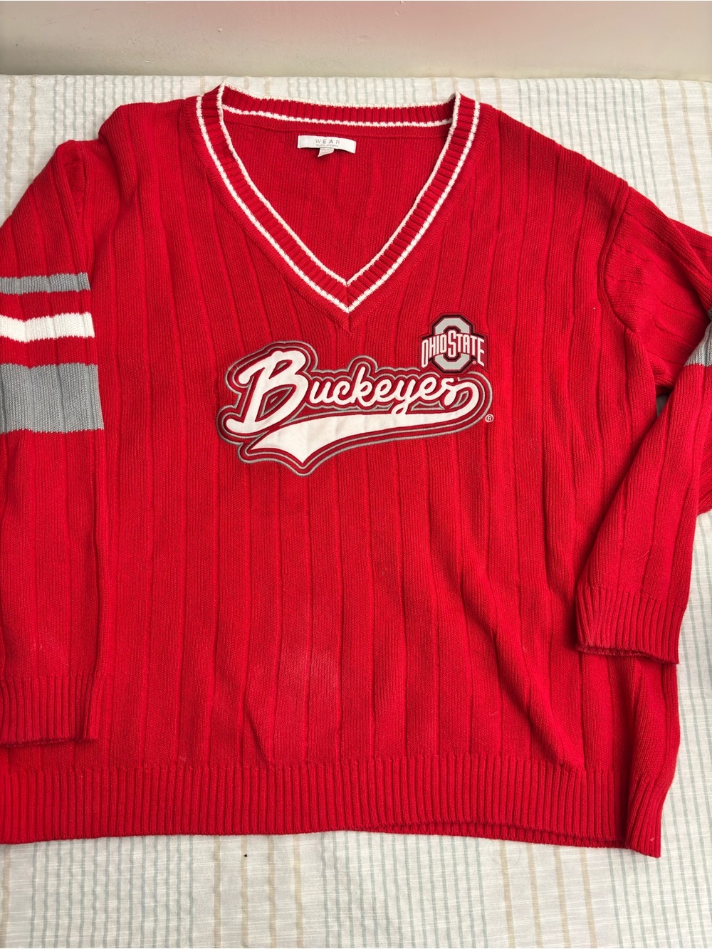 Ohio State Buckeyes Red V-Neck Ribbed Sweater